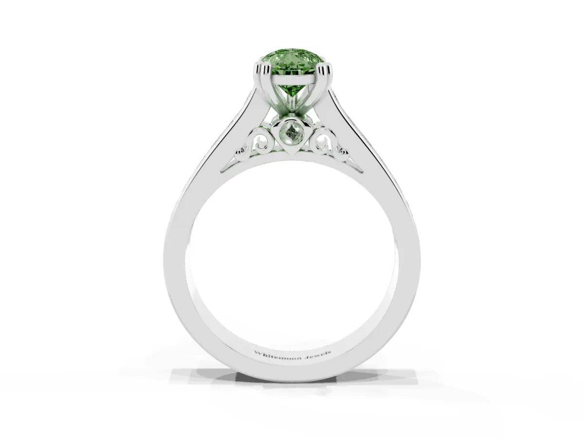 Fancy Green Pear Cut Cut Channel Set Solitaire Engagement Ring with Prong Setting Platinum