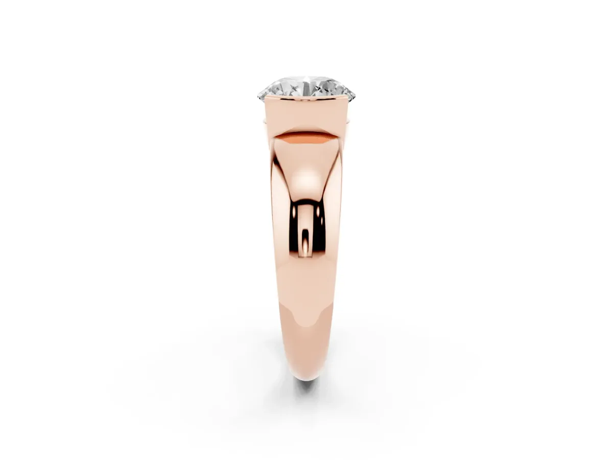 Round Cut Solitaire Tension Set Diamond Ring with Wide Band Rose gold