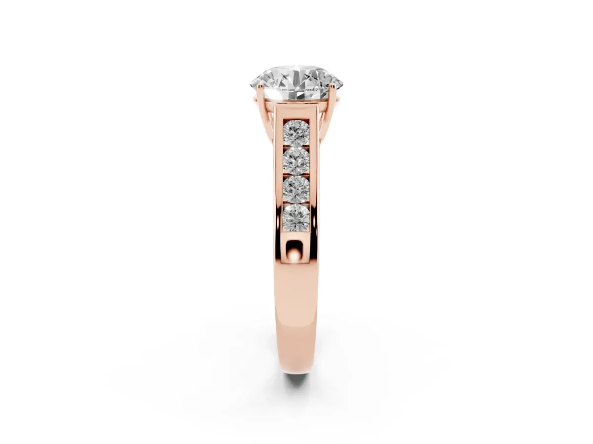 Round Cut Solitaire Channel-Set Diamond Engagement Ring with Four-Prong Setting Rose gold