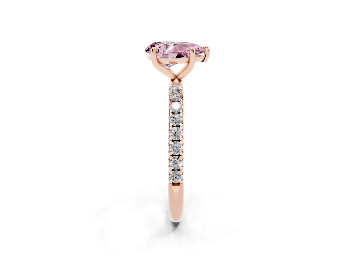 Fancy Pink Pear Cut Cut Diamond Solitaire Ring with Micro Pave Band and Four Prong Setting Rose gold