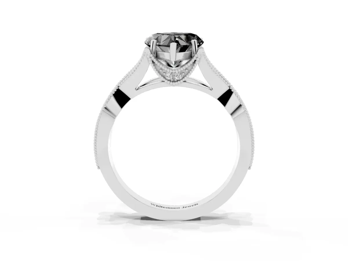 Fancy Black Heart Cut Cut Diamond Twisted Band with Milgrain Pave Setting and Four-Prong Setting Silver