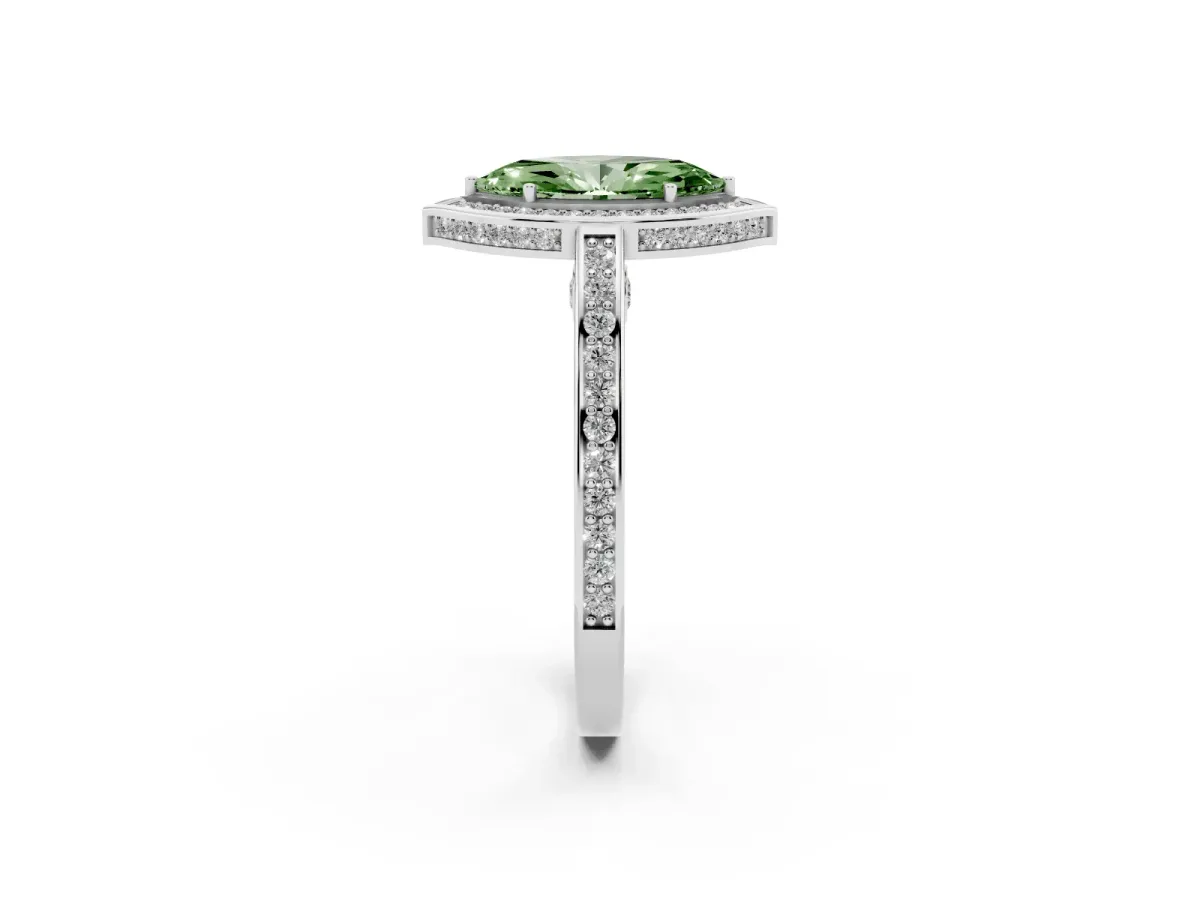 Fancy Green Marquise Cut Cut Halo Pave Split Shank Prong Setting Ring Platinum