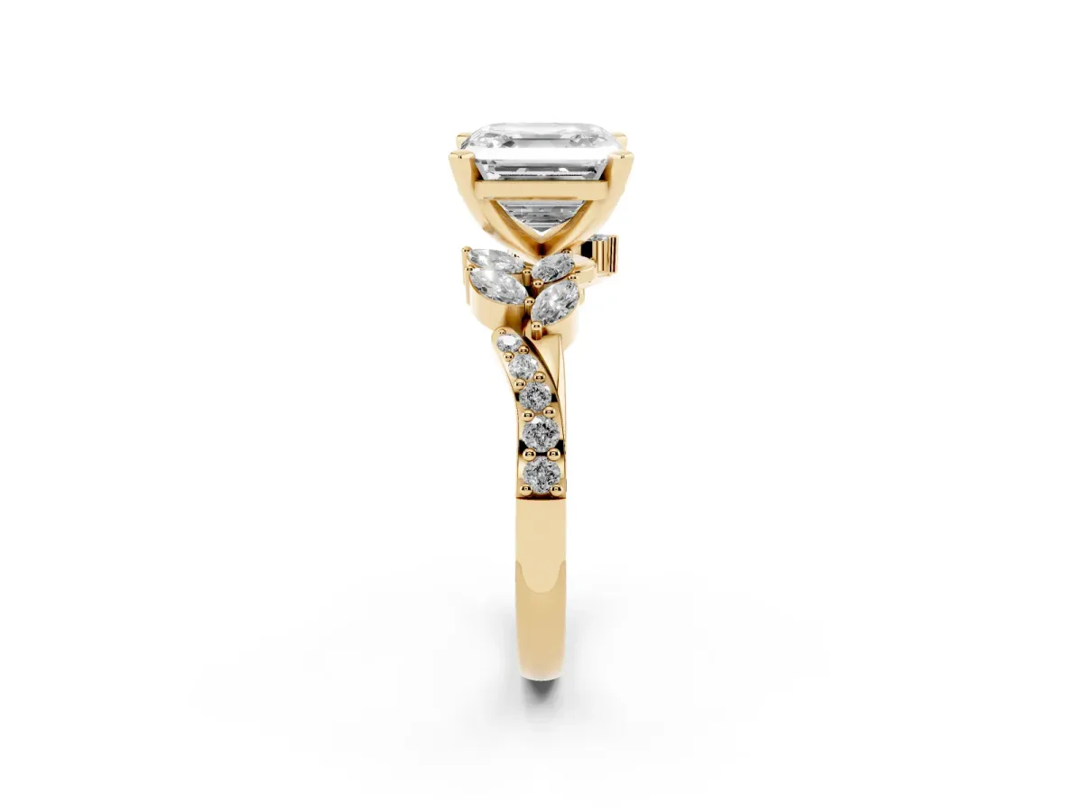 Asscher Cut Solitaire Marquise Twist Band with Six-Prong Setting Yellow gold