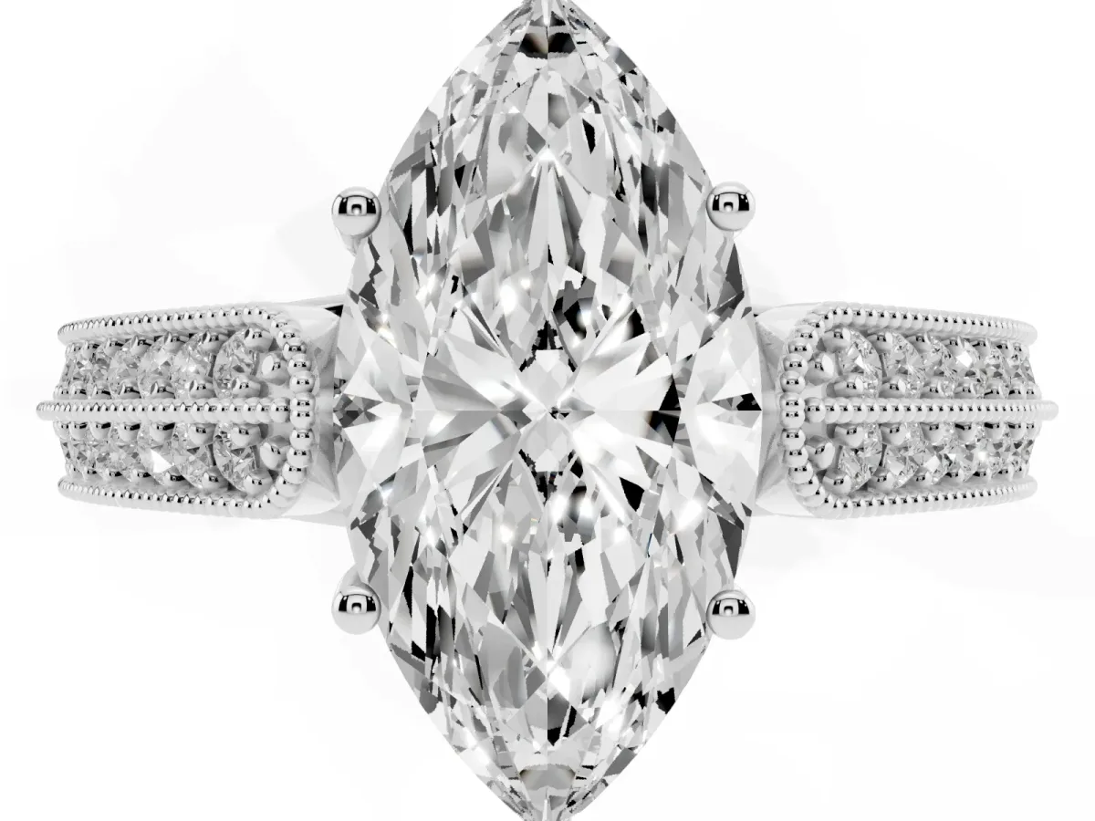 Marquise Cut Cut Pave Split Shank Engagement Ring with Four-Prong Setting White gold
