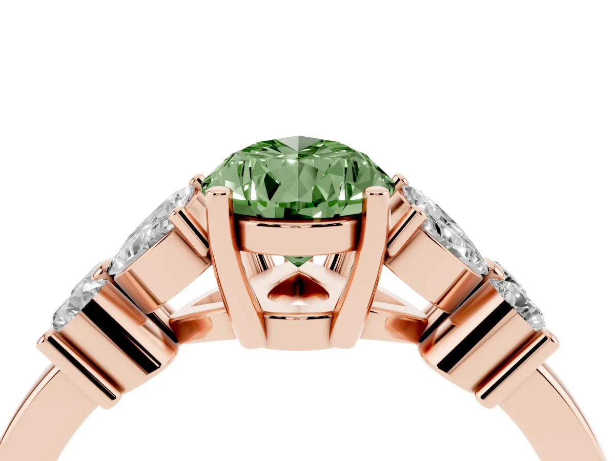 Fancy Green Pear Cut Diamond Floral Cluster Ring with Solitaire Band and Prong Setting Rose gold