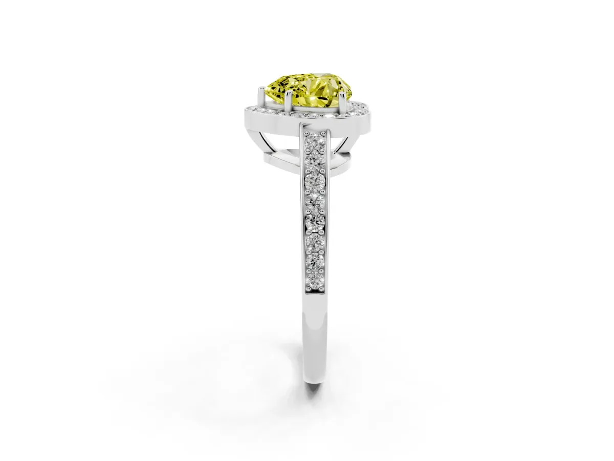 Fancy Yellow Heart Cut Halo Pavé Diamond Engagement Ring with Bezel Setting Silver
