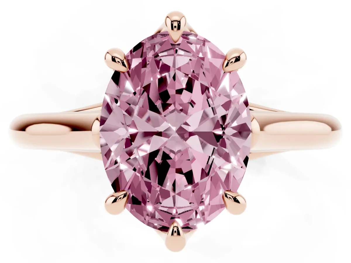 Fancy Pink Oval Cut Solitaire Engagement Ring with Six-Prong Setting and Classic Band Rose gold