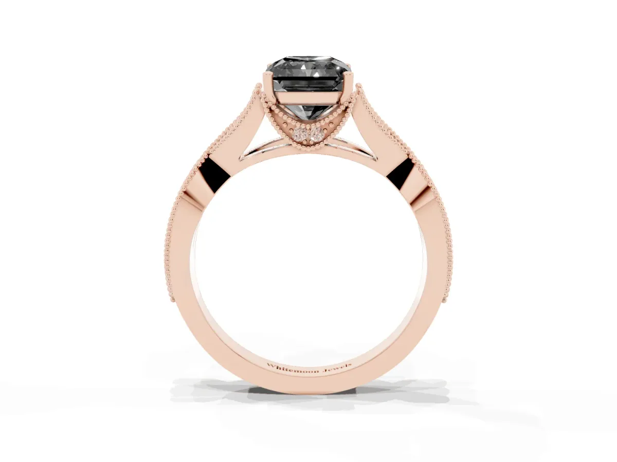 Fancy Black Radiant Cut Cut Diamond Twisted Band with Milgrain Pave Setting and Four-Prong Setting Rose gold