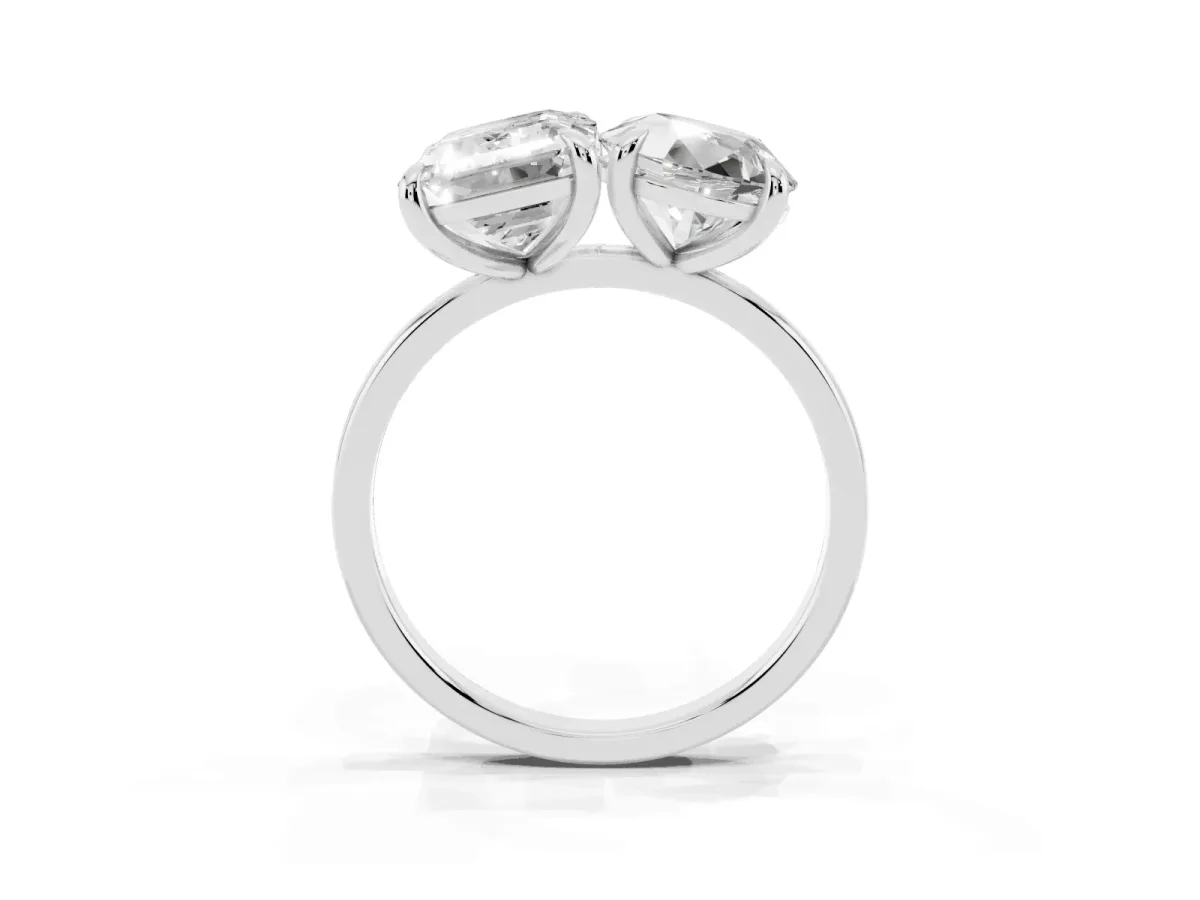 Round and Emerald Toi Moi Ring with Prong Setting and Plain Band Platinum