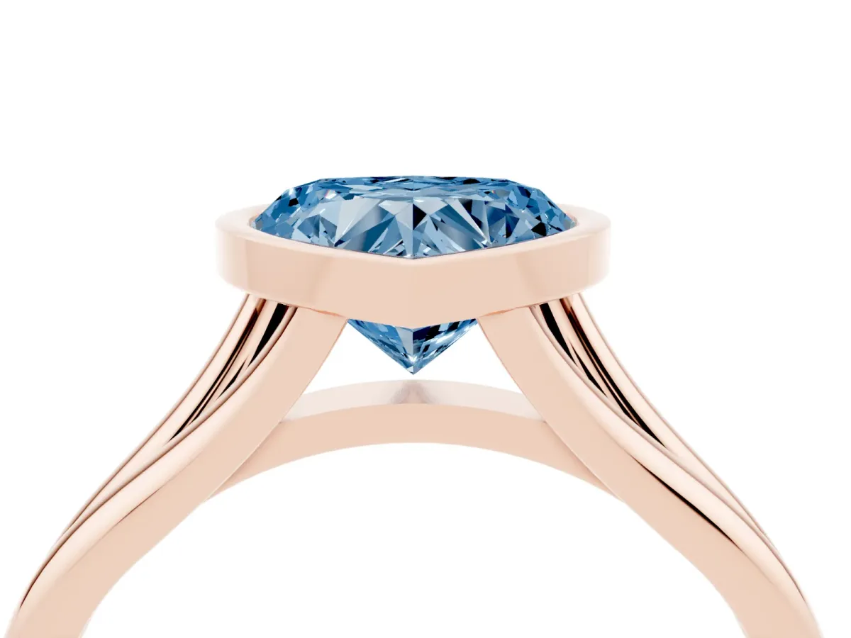 Fancy Blue Bezel Set Heart Cut Cut Solitaire Ring with Tapered Band Rose gold
