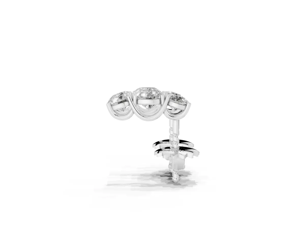 Three-Stone Round Diamond Channel Band Prong-Set Earrings Silver