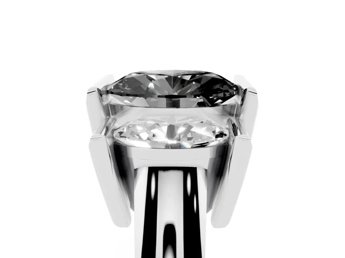 Fancy Black Three Stone Oval Cut Cut Channel Set Diamond Ring Platinum