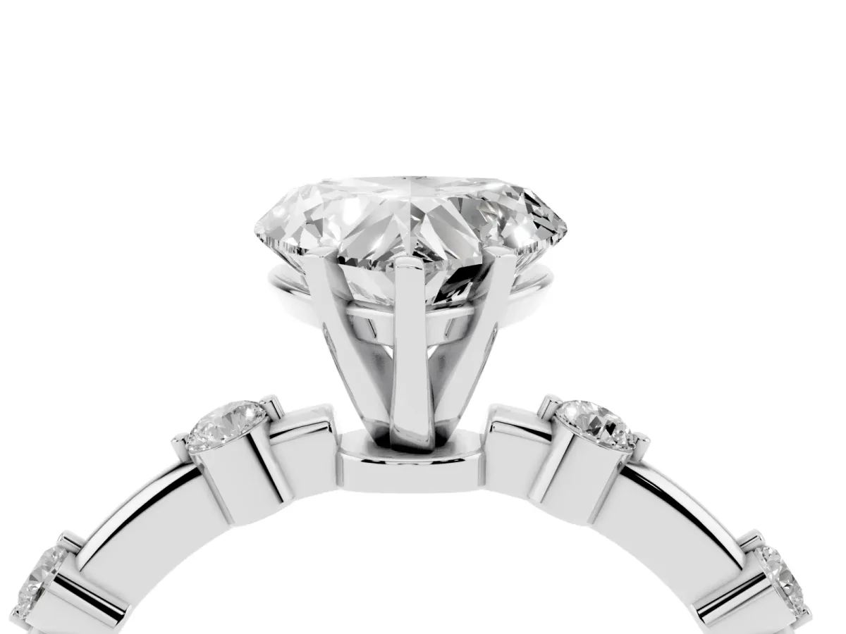 Heart Cut Solitaire Diamond Ring with Bezel Set Side Stones and Prong Setting Silver