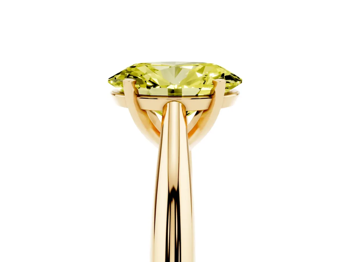 Fancy Yellow Oval Cut Diamond Solitaire Engagement Ring with Cathedral Setting and Four-Prong Mount Yellow gold