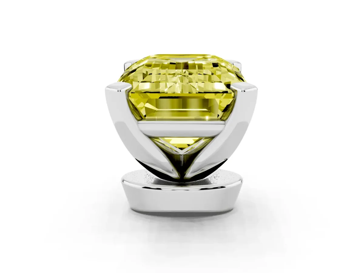 Fancy Yellow Emerald Cut Diamond Solitaire Ring with Prong Setting and Classic Band Platinum