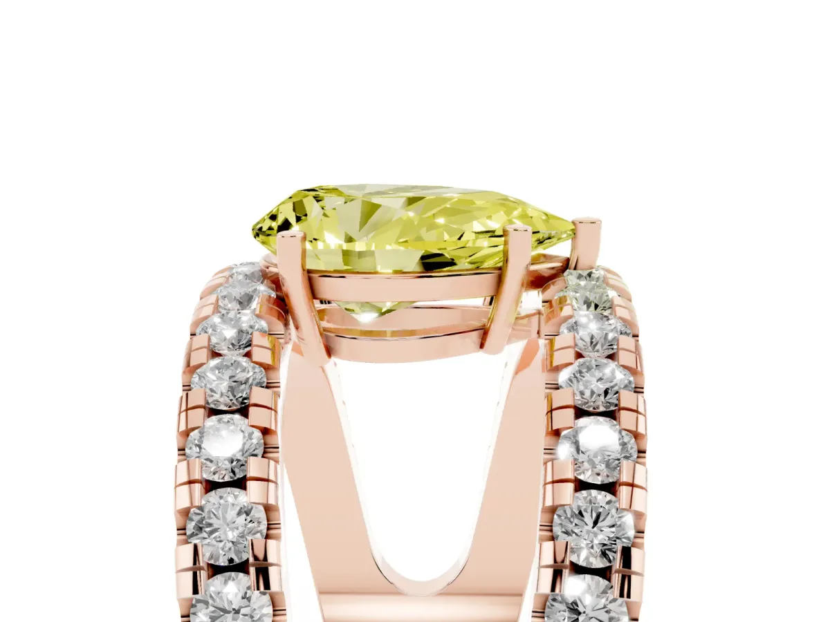 Fancy Yellow Pear Cut Solitaire Split Shank Pave Diamond Ring Rose gold