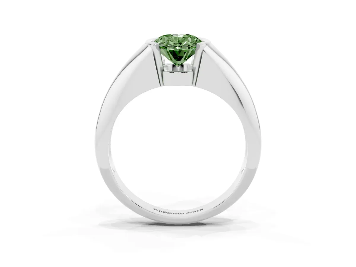 Fancy Green Oval Cut Solitaire Tension Set Diamond Ring Silver