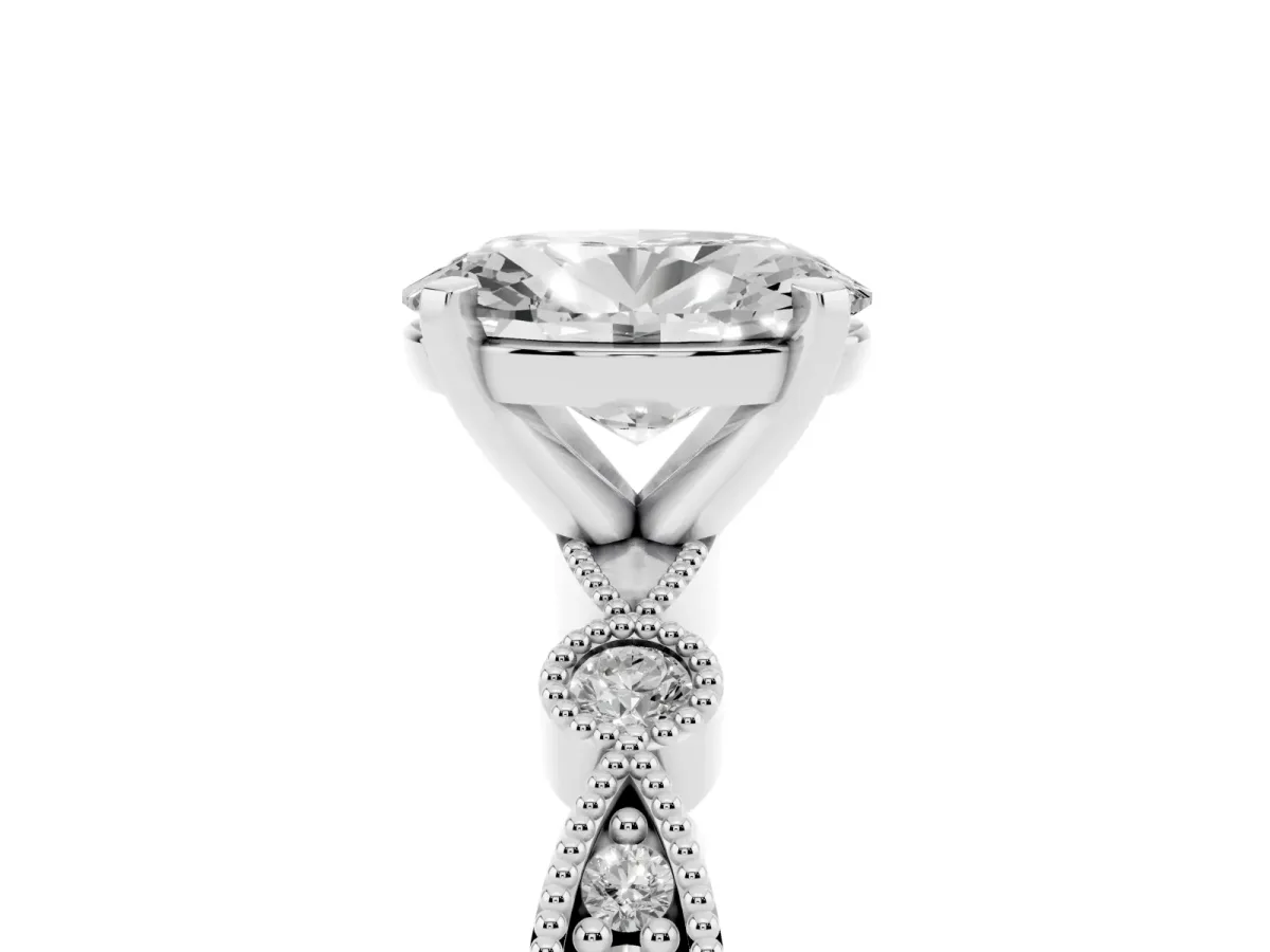 Oval Cut Milgrain Bezel Diamond Engagement Ring with Solitaire Prong Setting Platinum