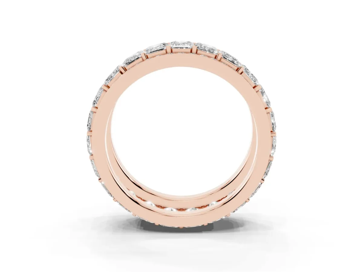Emerald Cut and Round Diamond Multi-Row Mens Band Rose gold