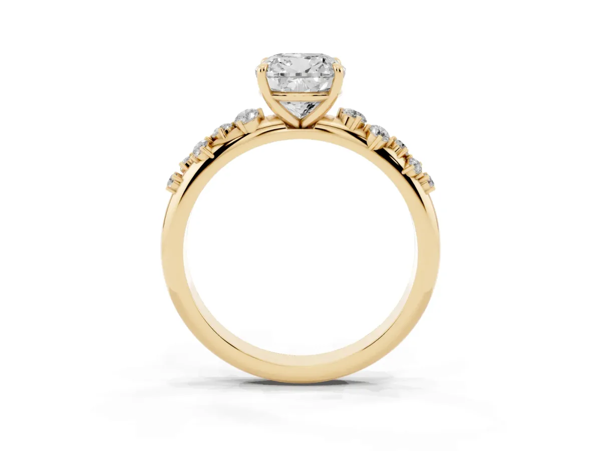 Cushion Cut Diamond Cluster Prong-Set Solitaire Ring Yellow gold