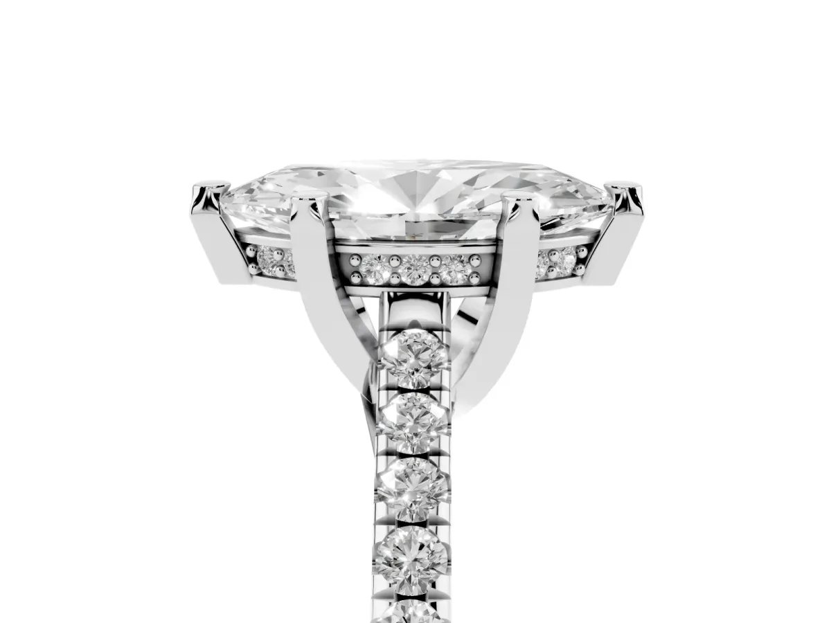 Marquise Cut Brilliant Diamond Solitaire with Pavé Band and Four-Prong Setting Silver