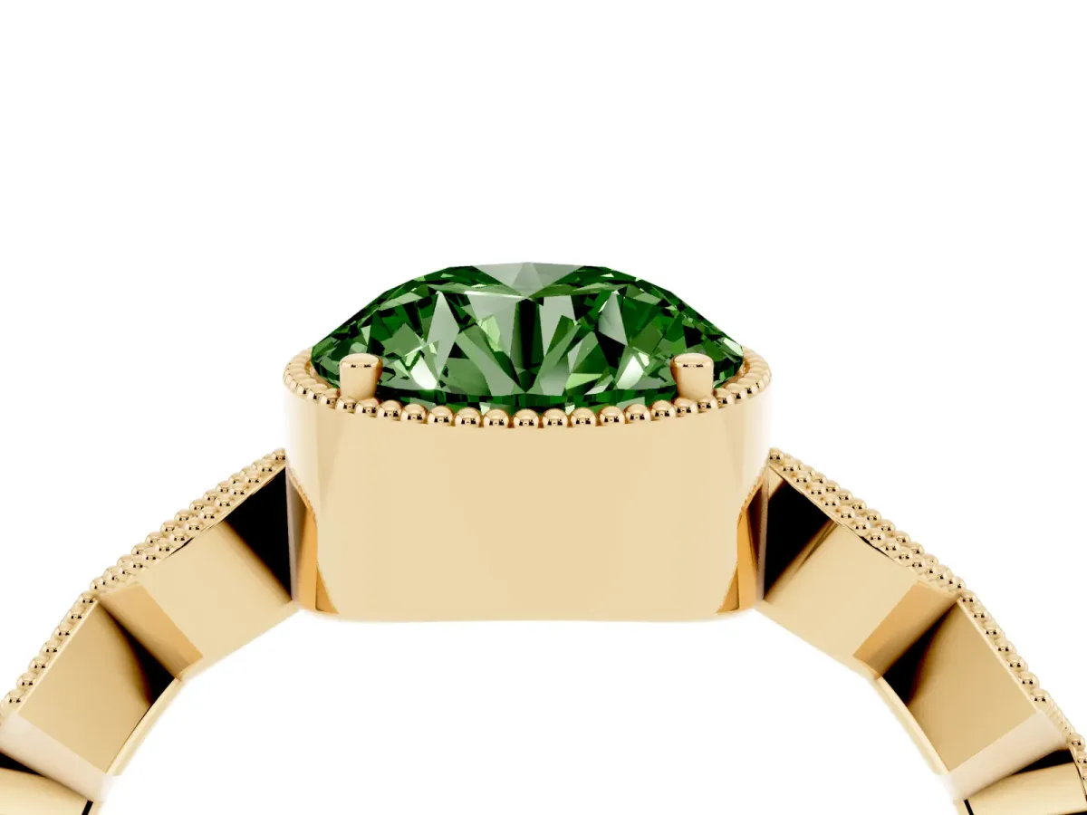 Fancy Green Round Cut Milgrain Marquise Diamond Twist Band Ring Yellow gold
