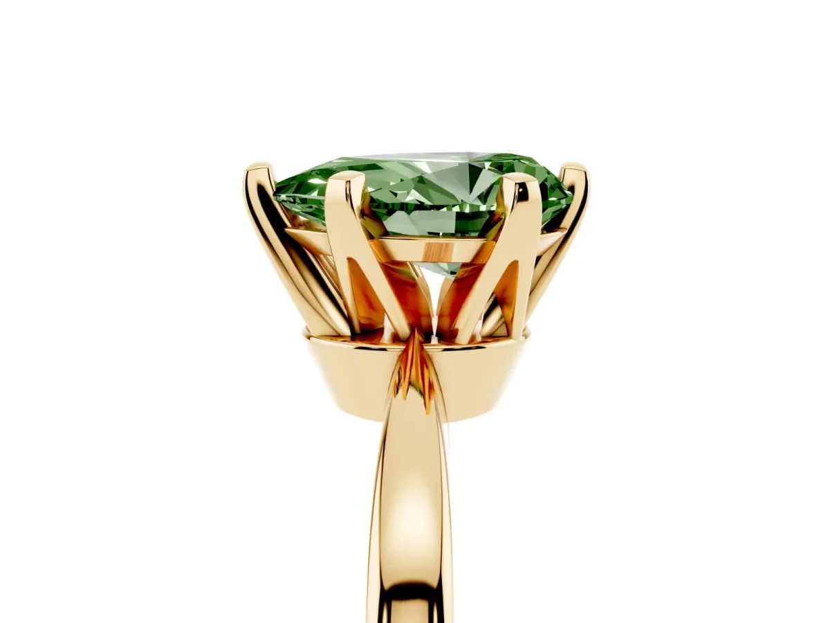 Fancy Green Pear Cut Solitaire Engagement Ring with Six-Prong Setting and Tapered Band Yellow gold