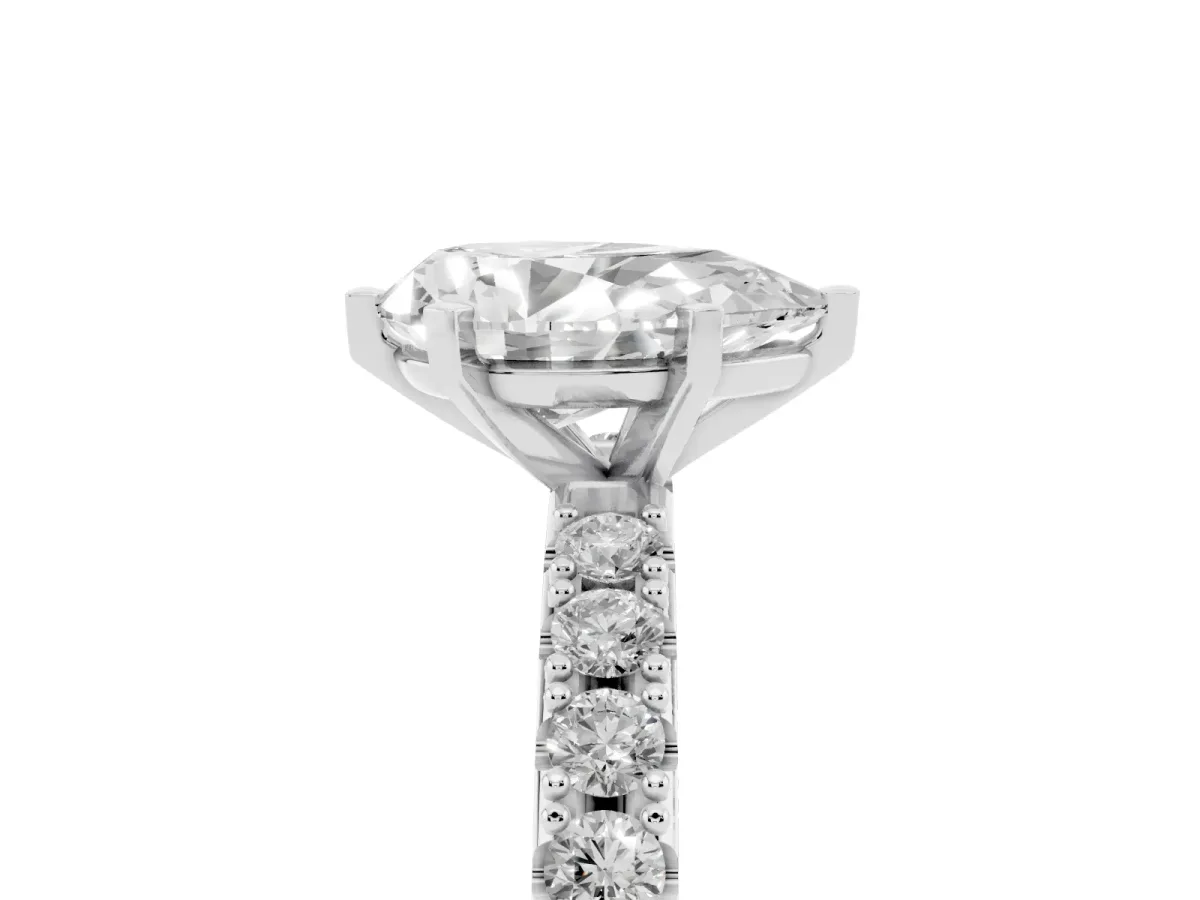 Pear Cut Diamond Solitaire Pavé Band with Four-Prong Setting Silver