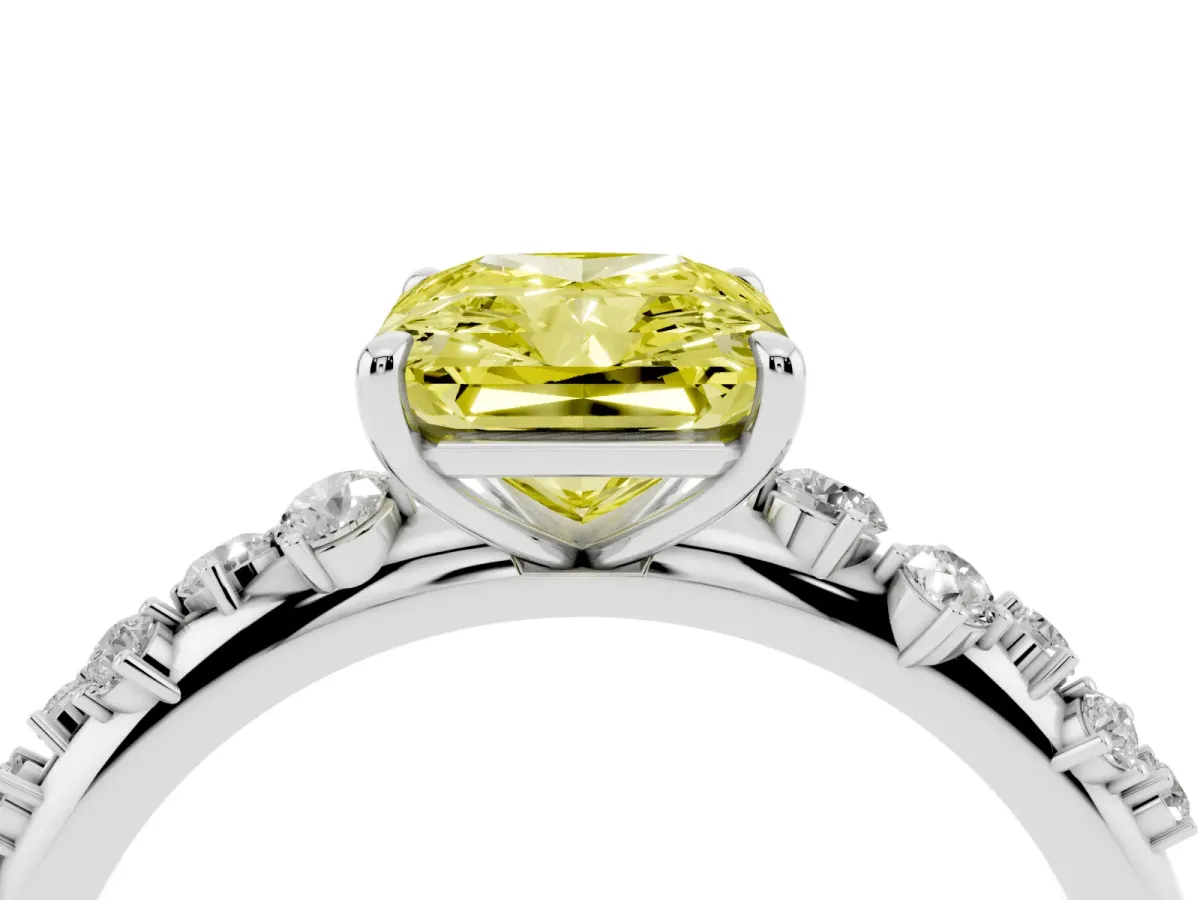 Fancy Yellow Radiant Cut Diamond Cluster Prong-Set Solitaire Ring Silver