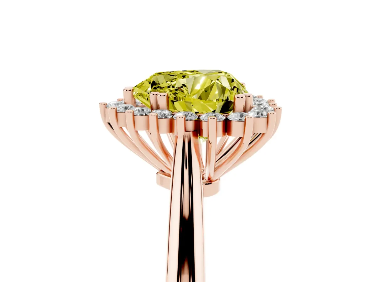 Fancy Yellow Heart Cut Cut Diamond Halo Ring with Solitaire Band and Prong Setting Rose gold