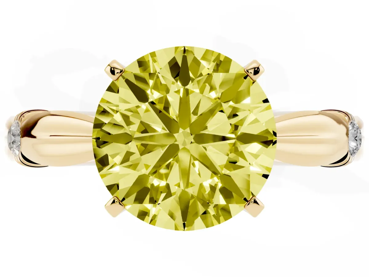 Fancy Yellow Round Cut Solitaire Diamond Twisted Band with Four-Prong Setting Yellow gold