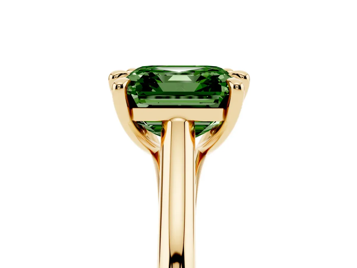 Fancy Green Asscher Cut Solitaire Engagement Ring with Six-Prong Setting and Classic Band Yellow gold