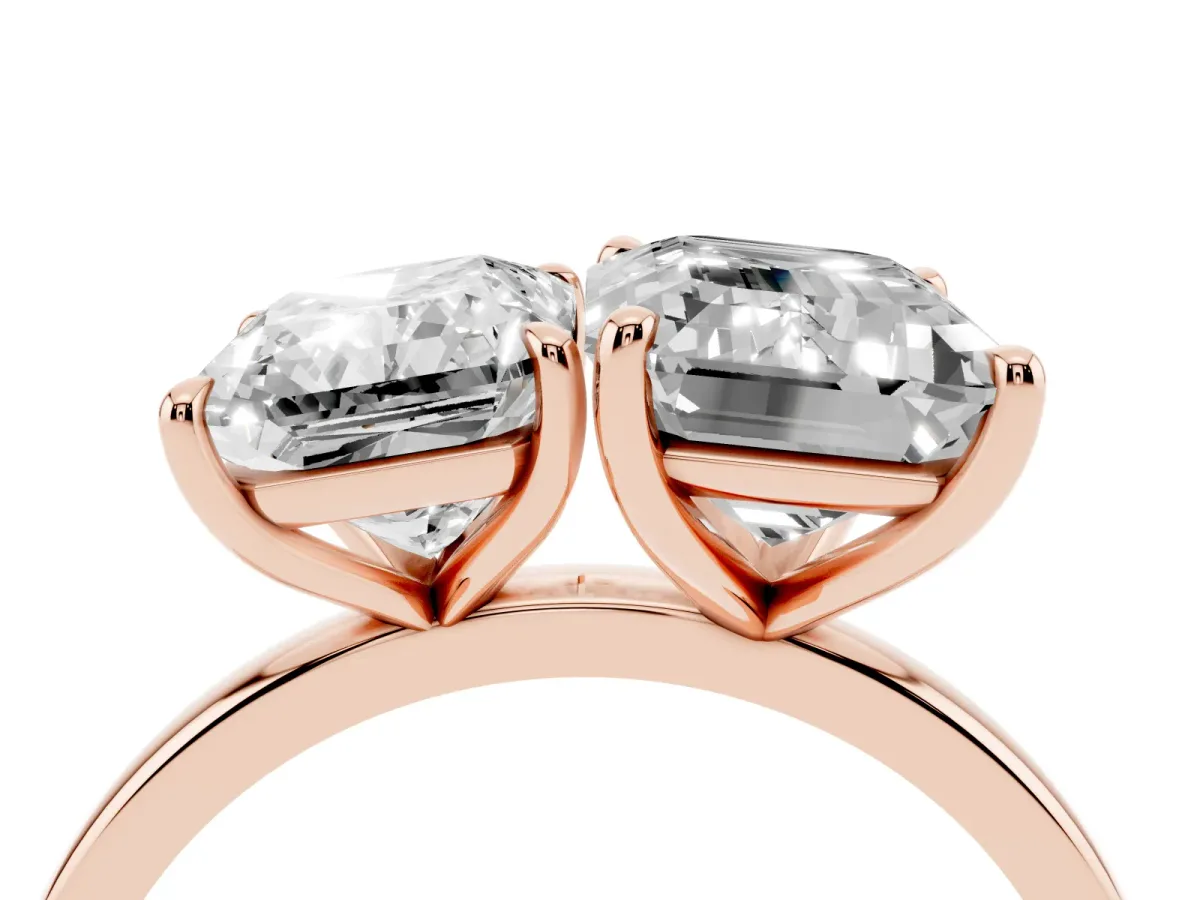 Radiant Cut and Emerald Cut Toi Moi Ring with Prong Setting Rose gold