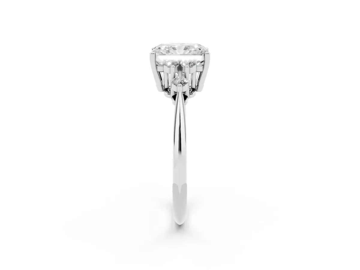 Radiant Cut Cut Diamond Cluster Ring with Solitaire Band and Four-Prong Setting Silver
