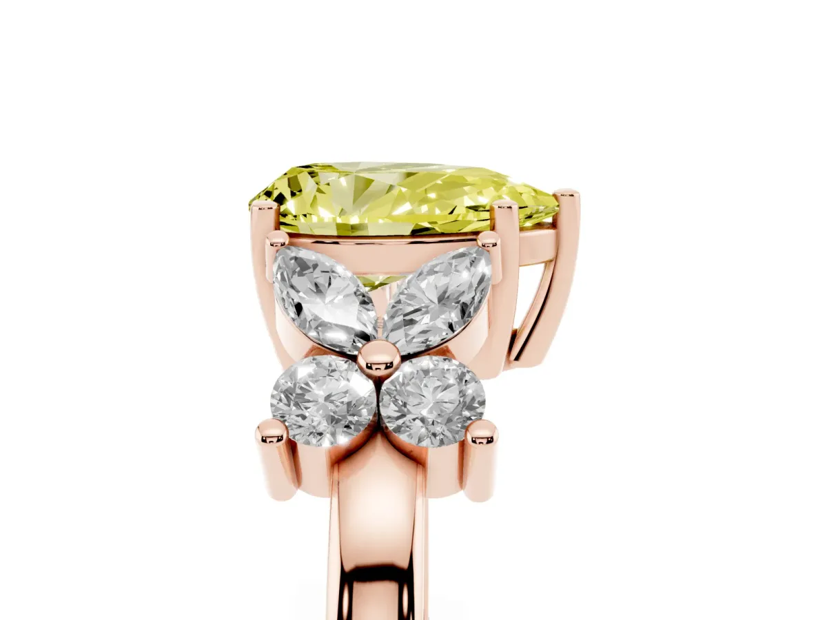 Fancy Yellow Pear Cut Diamond Floral Cluster Ring with Solitaire Band and Prong Setting Rose gold