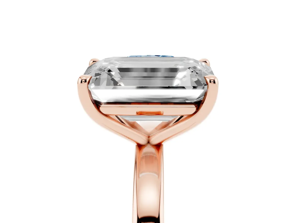 Fancy Blue Cushion Cut and Emerald Cut Toi Moi Ring with Prong Setting Rose gold