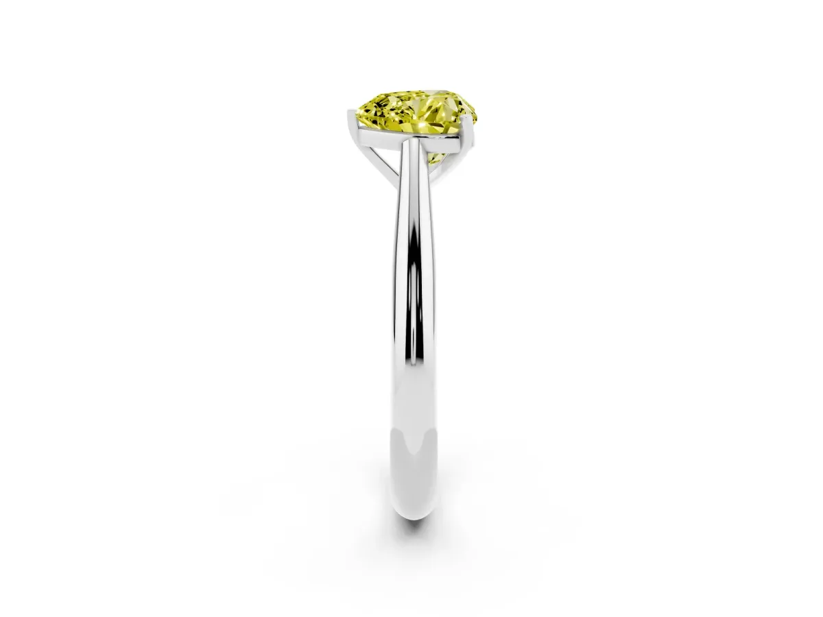 Fancy Yellow Heart Cut Diamond Solitaire Engagement Ring with Cathedral Setting and Four-Prong Mount Silver