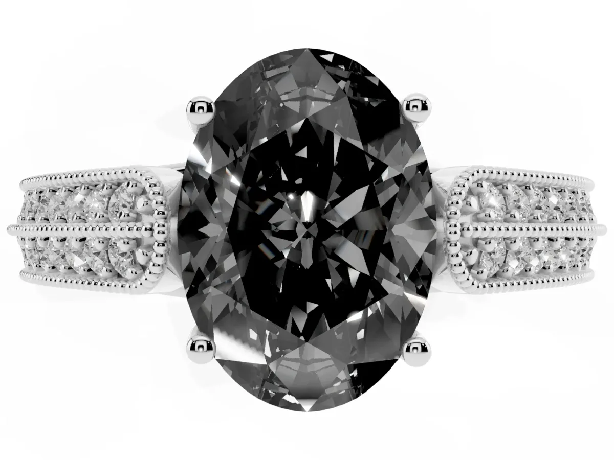 Fancy Black Oval Cut Cut Pave Split Shank Engagement Ring with Four-Prong Setting Platinum