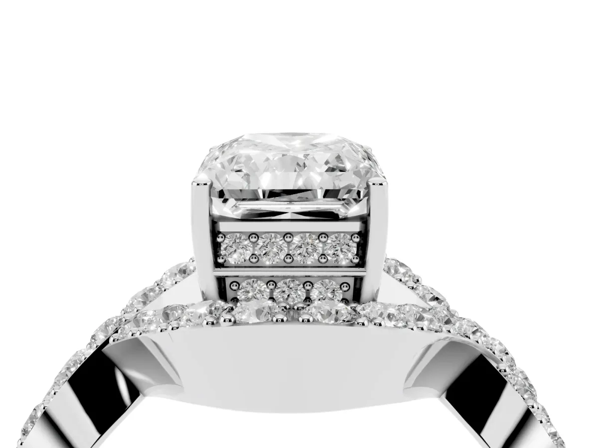 Radiant Cut Solitaire Twist Band Pavé Diamond Engagement Ring Platinum