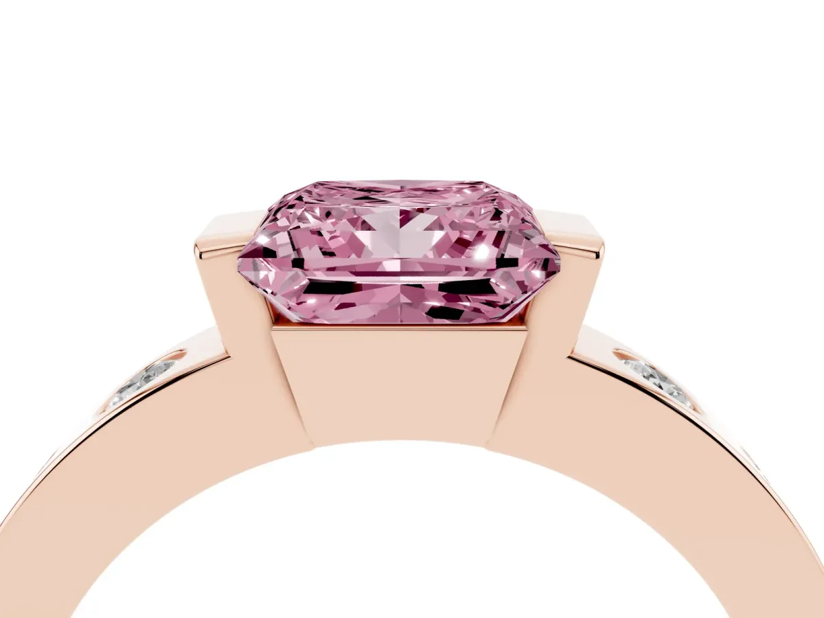 Fancy Pink Princess Cut Brilliant Channel-Set Diamond Ring with Bezel Prong Setting Rose gold