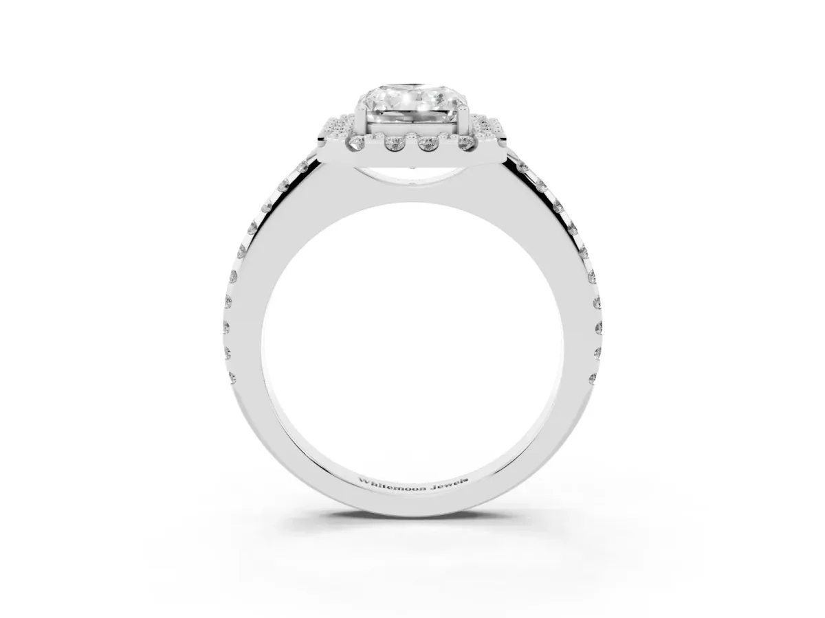 Radiant Cut Diamond Pavé Halo Ring with Four-Prong Setting Silver