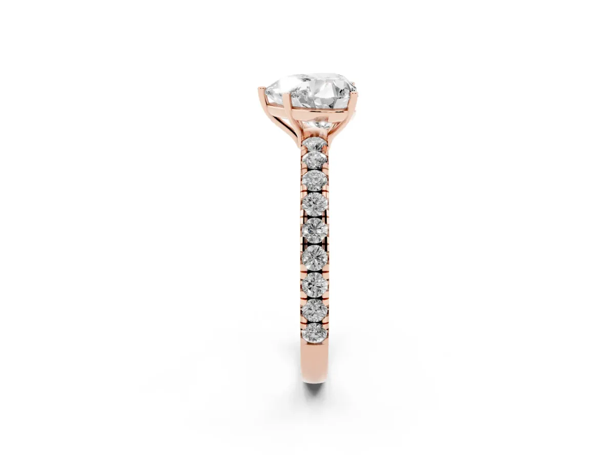 Heart Cut Diamond Pavé Solitaire Engagement Ring with Four-Prong Setting Rose gold