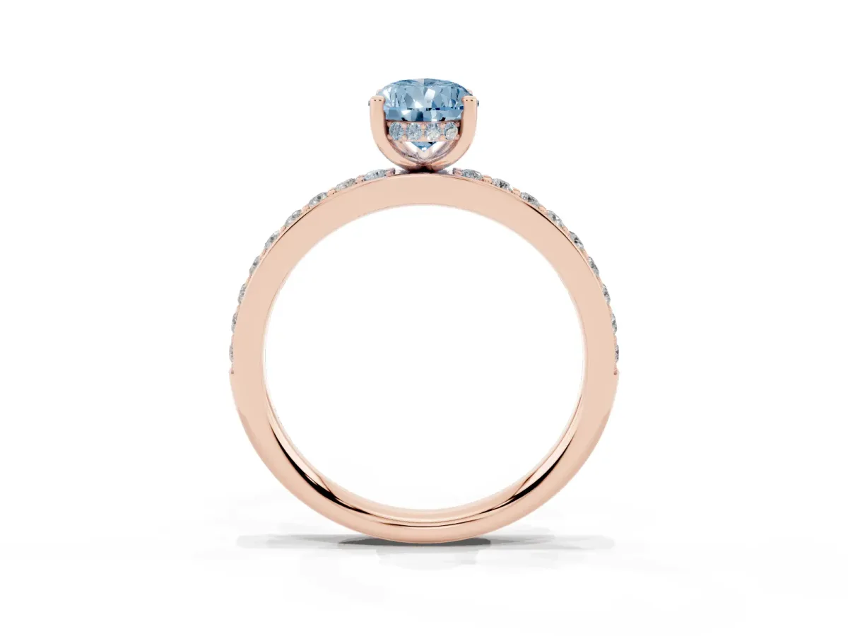 Fancy Blue Pear Cut Cut Diamond Pavé Band Ring with Four-Prong Setting Rose gold