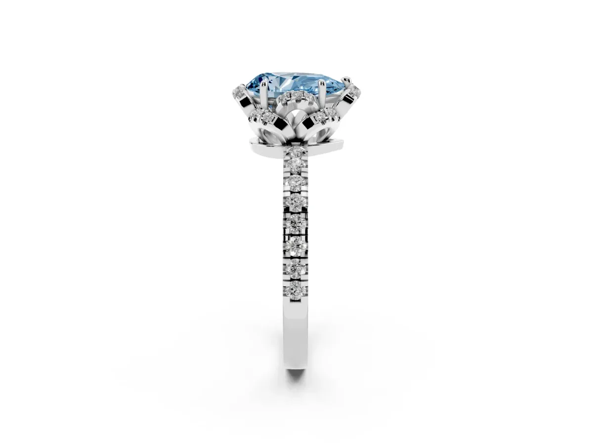 Fancy Blue Pear Cut Diamond Halo Pave Band with Four-Prong Setting Platinum