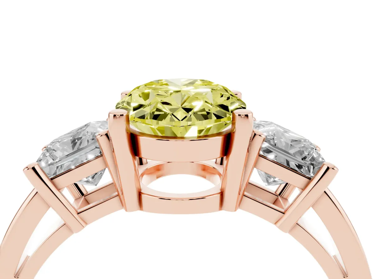 Fancy Yellow Three-Stone Oval Cut Cut Solitaire Ring with Prong Setting Rose gold