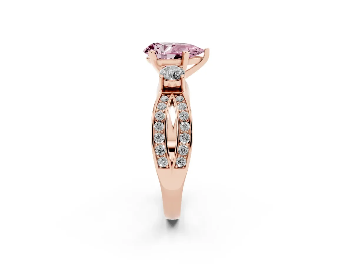 Fancy Pink Three-Stone Pear Cut Cut Diamond Twist Band with Prong Setting Rose gold