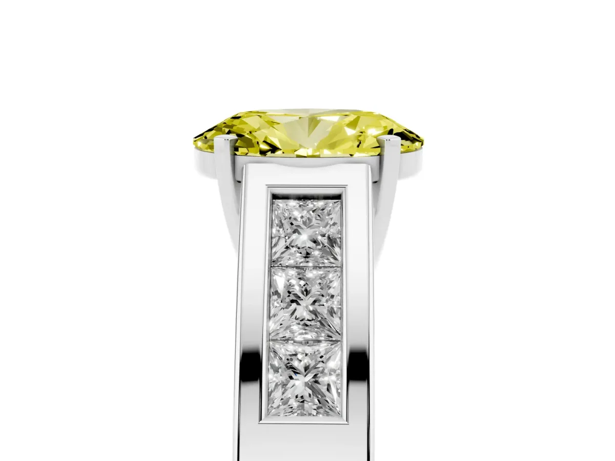 Fancy Yellow Oval Cut Cut Channel Set Solitaire Ring with Four-Prong Setting Silver