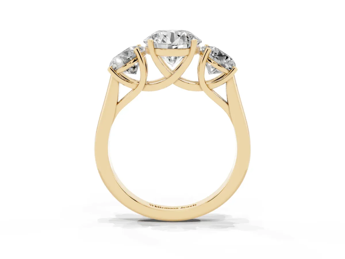 Three-Stone Round Cut Cut Solitaire Ring with Classic Band and Prong Setting Yellow gold