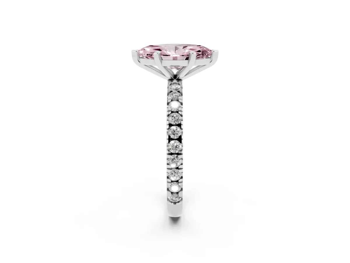 Fancy Pink Marquise Cut Diamond Pavé Band Solitaire with Four-Prong Setting Silver