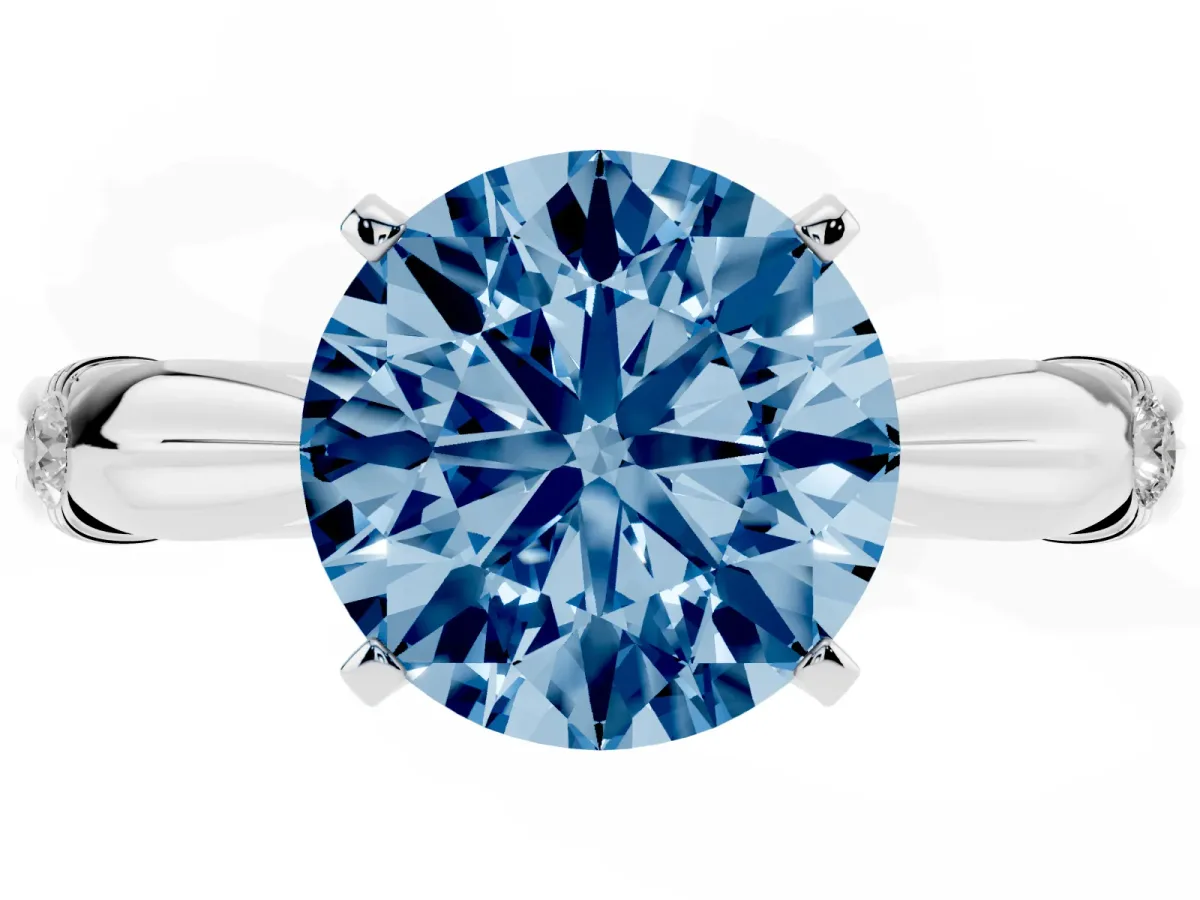 Fancy Blue Round Cut Solitaire Diamond Twisted Band with Four-Prong Setting Platinum